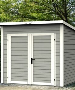 Abri de jardin 4,31m² Skur 4 + plancher traité peint gris Baltic