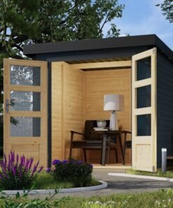 Abri de jardin en bois gris anthracite 19mm - acier gris anthracite - 4,45m² Jupiter C – Karibu