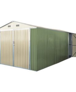 Garage double portes vert pâle et crème 18m² + kit d’ancrage X-METAL