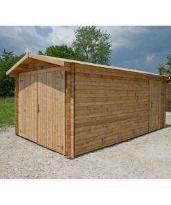 Garage en bois massif 40mm traité teinté marron Gardy Shelter