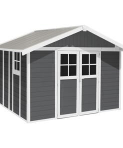 Abri de jardin en PVC 11,2m² DECO gris foncé et blanc Grosfillex